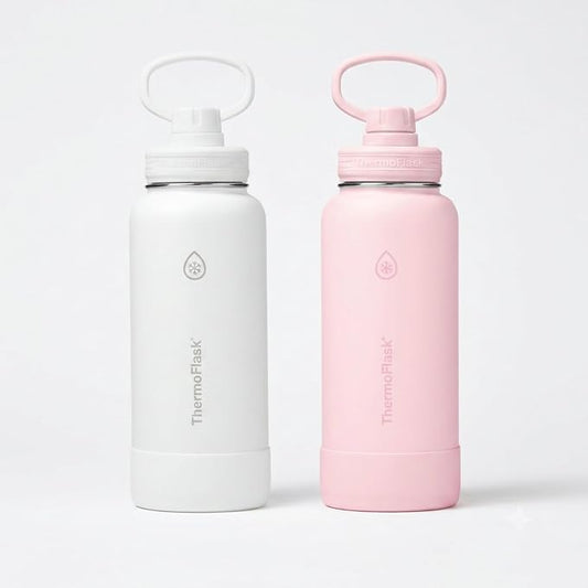 ThermoFlask Insulated Water Bottles, Spout Lid, 2-Pk, 32 oz, White/Blush