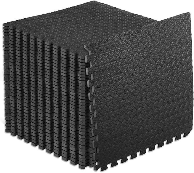 30 Pack Black Foam Floor Mats, Interlocking Home Gym Tiles | EVA Foam Floor Mats | Interlocking Gym Mats | Puzzle Exercise Mat Tiles