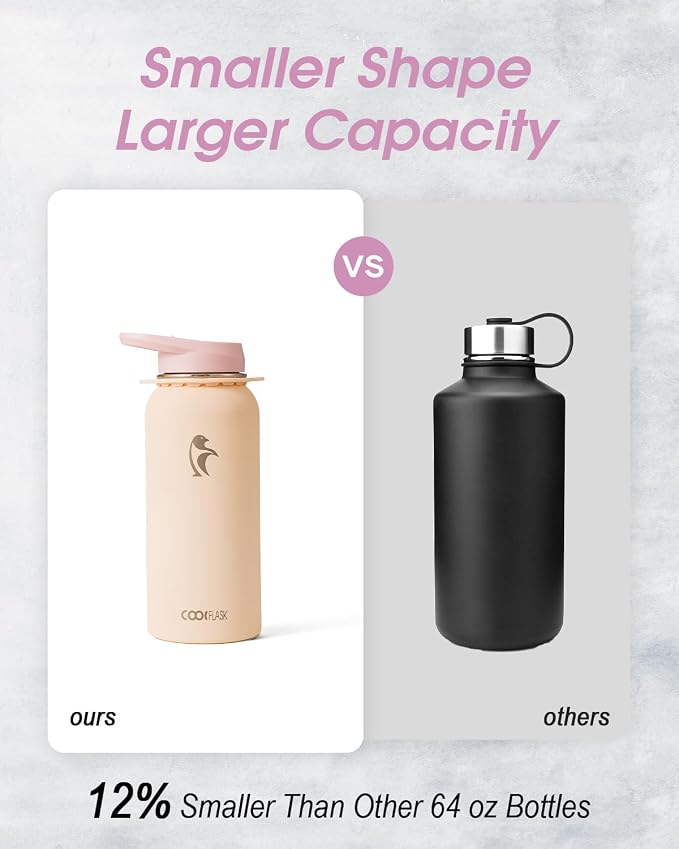 Coolflask 32 oz Water Bottle Insulated Stainless Steel with Strap | Metal Water Flask with Straw & Spout Lids, Triple-Wall, Cold 48+h, Dishwasher Safe, Leakproof, BPA-Free, for Gym & Hiking