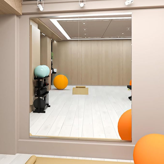 Home Gym Mirror, 57''X24''-2PCS Large Yoga Mirror, Frameless Full Length Mirrors for Fitness, Tempered Glass, Wall Mounted for Dance Studio, Garage