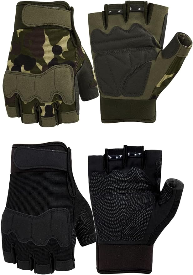 FIORETTO Fingerless Gloves for Men, Breathable Grip Palm Gloves for Motorcycle Riding, Driving, Cycling, Exercise, Workout, Climbing, Hiking and Outdoor Activities M210603