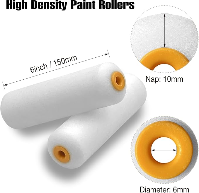 King Origin Foam Paint Roller, 10 Pack, 6 Inch High Density Roller | Foam Paint Roller Covers for Smooth Paint Application, No Lint Shedding on Walls, House