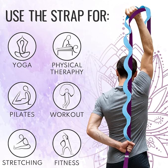TECEUM Stretching Strap with 10 Loops for Physical Therapy & Rehab | Non-Elastic Yoga Stretch Band for Hamstring, Leg, Hip & Knee Rehab, Pilates, Flexibility & Mobility Exercises for Men & Women