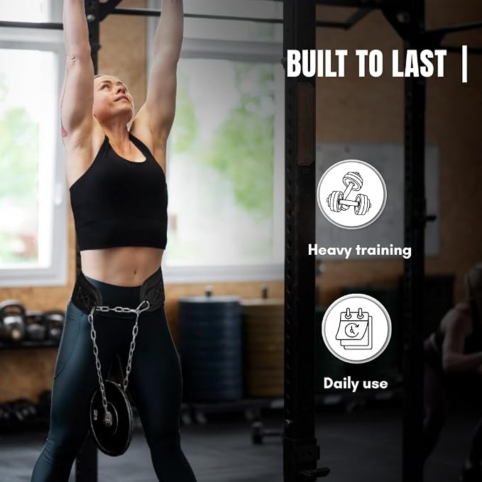 Dip Belt with Chain – Weighted Pull Up Belt, Dip Weight Belt, Weightlifting Belt for Pullups, Squats, and Dips, Belt Squat Attachment Ideal Weight Belt for Pullups, Weightlifting, and Gym Workouts (Black)