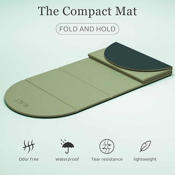 ILILI Foldable Yoga Mat-Semicircular, 10mm Thick, TPE Material, Extra Long 75"L x 26"W, Soft and Comfortable Folding Oval Mat 0.4 Inches, Easy to Carry and Store, 190*66cm Portable Multi-Functional Use for Yoga, Home Exercise & Outdoor