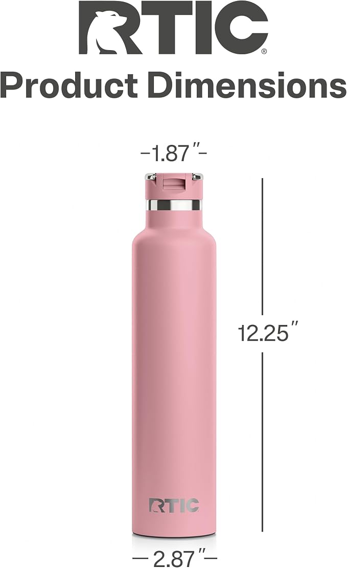 RTIC 26oz Journey Water Bottle, Ceramic Lined, Dusty Rose | Stainless Steel Metal, Insulated for Hot and Cold Drinks, Sports, Travel and Camping