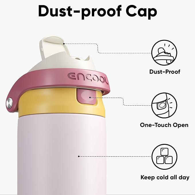 ENCOOL Leakproof Insulated Water Bottle with Straw Dual-Sip Water Bottle Bag-Safe Design for Work, Commute & Gym – Keeps Drinks Cold All Day, 32 oz, Blush Pink