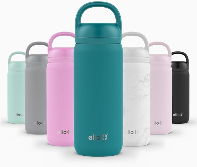 Ello Cooper Twist 18oz Insulated Stainless Steel Kids Water Bottle, Antigua | Leakproof kids water bottle with chug lid and carry loop. BPA-free, keeps drinks cold 23 hours, backpack friendly for school.