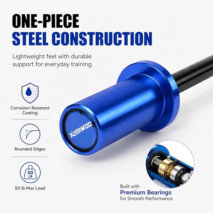 5 lb Kids Barbell, 48-Inch Technique Bar for 2-Inch Olympic Plates | Lightweight bar with knurled grip and 50 lb capacity for youth, teens, women and beginner training