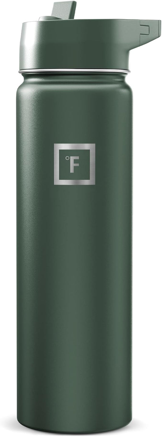 IRON °FLASK 24 oz Wide Mouth Water Bottle with Straw | Insulated Stainless Steel Sports Water Bottle with Leakproof Straw Lid - BPA Free, Cold 24 Hrs, Sweat Free (Dark Pine)