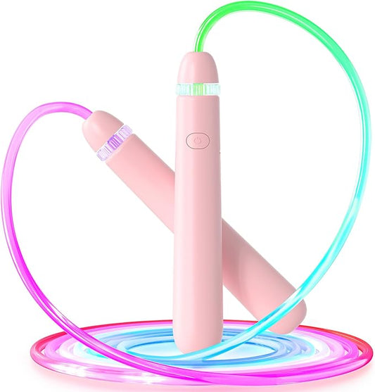 LED Jump Rope for Kids, Glow in The Dark Fun Fitness Gift | Rechargeable, 180-day battery, 9.2ft for ages 6+, colorful LED modes, birthday gift, outdoor fun