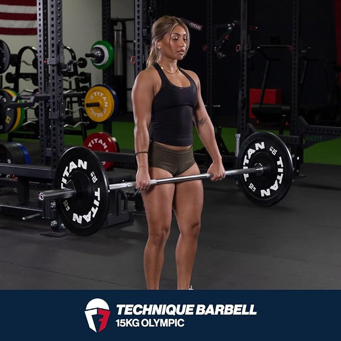 Titan Fitness Olympic Technique Training Barbell, 6 FT Chrome Finish, 15 KG(33lb) 28MM Shaft, Rated 500 LB, Weightlifting Bar