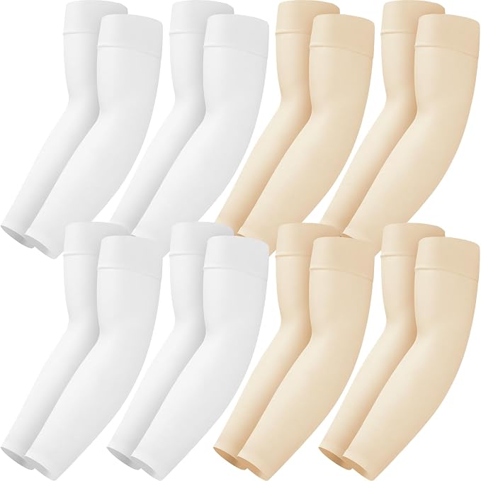 Mochabao 8 Pairs Soft Arm Sleeves, UV Sun Protection Cooling Compression Arm Covers for Outdoor Work, Sports, Men & Women