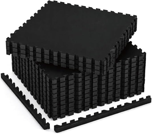 AIRHOP 1" Ultra-Thick 48 Sq Ft Rubber Top Gym Flooring for Home Gym | 12 Tiles, High Density EVA Foam, Waterproof & Non-Slip Rubber, Interlocking Puzzle Mats, Heavy Duty Floor Protection, 24"x24"