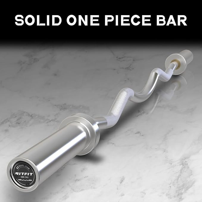 RitFit 2 Inch EZ Curl Bar Olympic Barbell with Weight Plates & Collar | 4FT EZ Curl Bar Olympic Barbell with Collars for Bicep, Tricep Workout, Weightlifting, 350LBS Weight Capacity