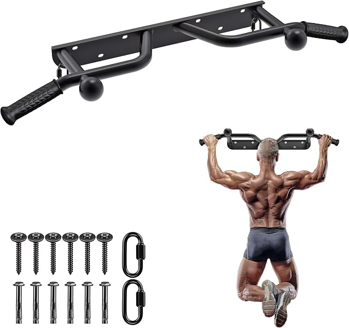 SELEWARE Heavy Duty Welded Pull Up Bar Wall/Joist/Ceiling Mount Chin Up Bar | Multifunctional Pull-up Bars w/Resistance Band Hooks for Home Gym Strength Training, Sturdy Steel Construction Support 500 lb