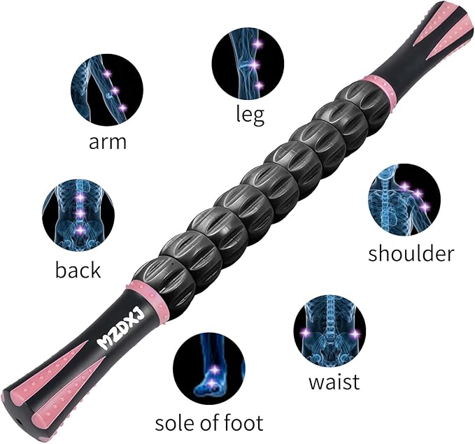 Muscle Roller Massage Roller Stick- Deep Tissue Fascia Blaster for Myofascial Pain Relief, Lymphatic Drainage & Body Sculpting, Handheld Physical Therapy & Recovery Tool (Pink Black