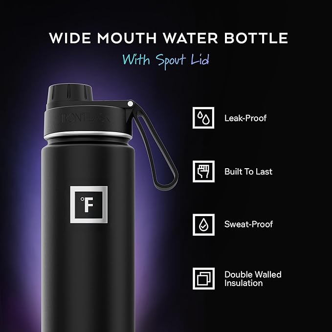 IRON °FLASK 24 oz Wide Mouth Water Bottle with Spout | Insulated Stainless Steel Sports Water Bottle with Leakproof Spout Lid - BPA Free, Cold 24 Hrs, Sweat Free (Twilight Blue)