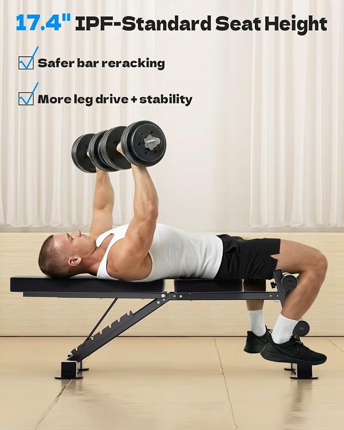 Adjustable Weight Bench, Foldable Incline Decline Flat Workout Bench for Home Gym Full Body Dumbbell Exercise, 660LBS Capacity