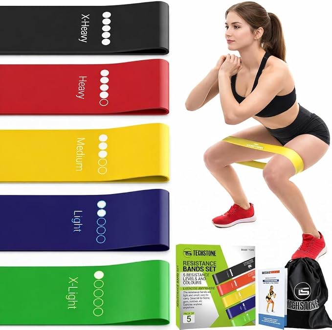 TechStone Resistance Bands Set – 5 Levels Loop Exercise Bands for Men & Women, Elastic Workout Bands for Home Gym, Training, Yoga & Fitness, Carry Bag Included