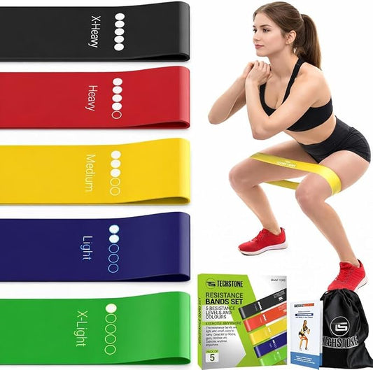 TechStone Resistance Bands Set – 5 Levels Loop Exercise Bands for Men & Women, Elastic Workout Bands for Home Gym, Training, Yoga & Fitness, Carry Bag Included