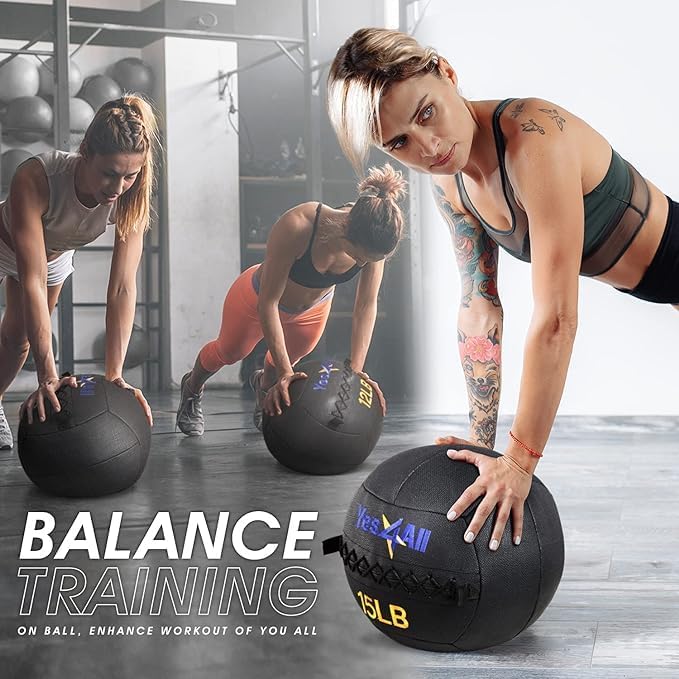 Yes4All Wall Ball, Soft Leather Weighted Iron Sand Ball for Dynamic Multifunctional Exercise, 6 LB - 30 LB