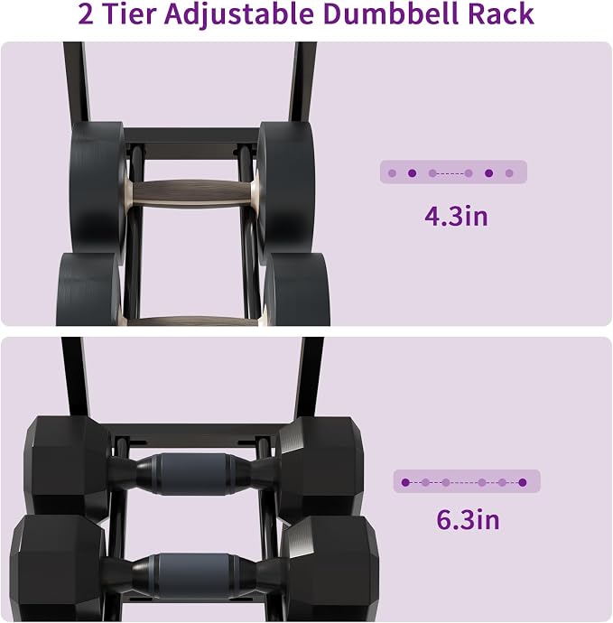 HavenlyYouth Dumbbell Rack, Home Gym Weight Rack Storage, Adjustable Dumbbell Stand Organizer with Wheels, Holds Dumbbells, Kettlebells, Yoga Mats