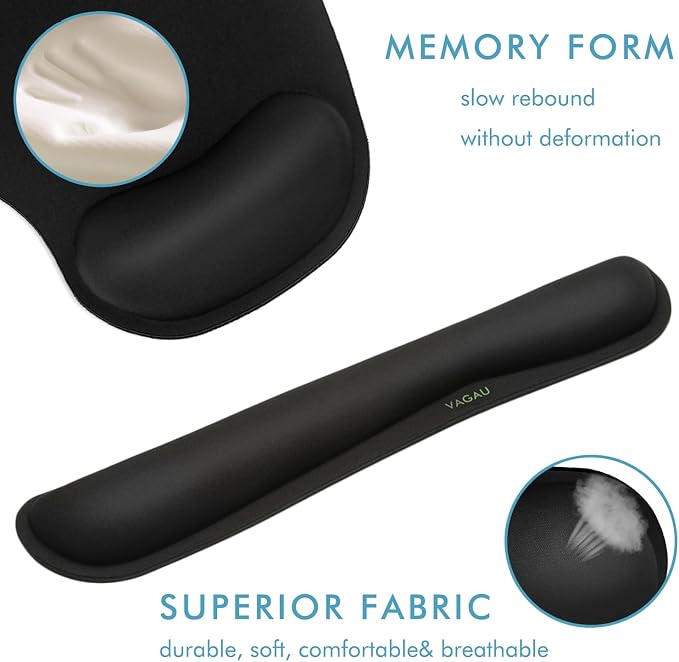 VAGAU Premium Keyboard Wrist Rest and Mouse Pad Wrist Support for 2 Pack | Ergonomic Memory Foam Set for Office, Laptop, Mac, Computer and Gaming, Comfortable Typing &Wrist Pain Relief