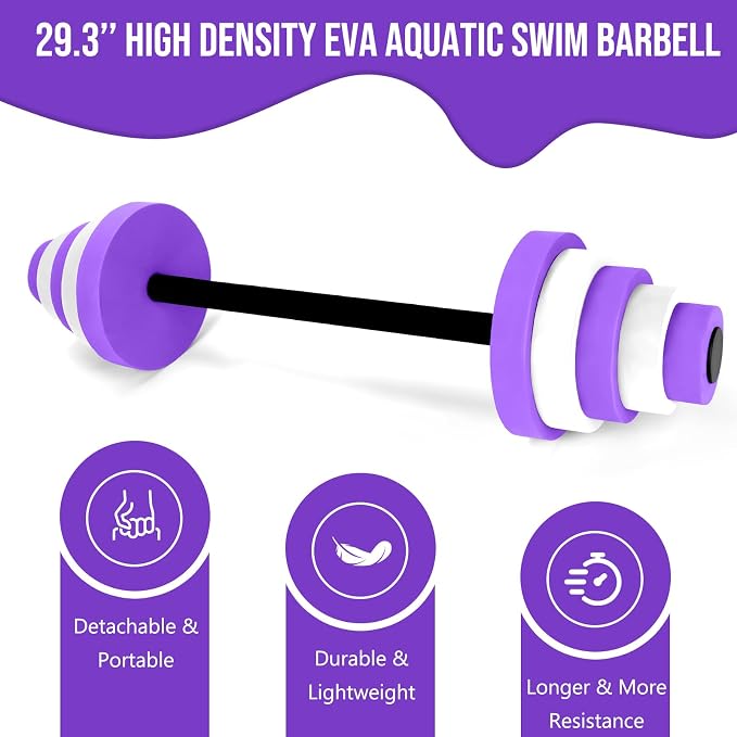 29.3’’Swimming Barbell Pool Dumbbell Swim Dumbbell with Water Exercise Discs High Density EVA Foam Aquatic Exercise Equipment