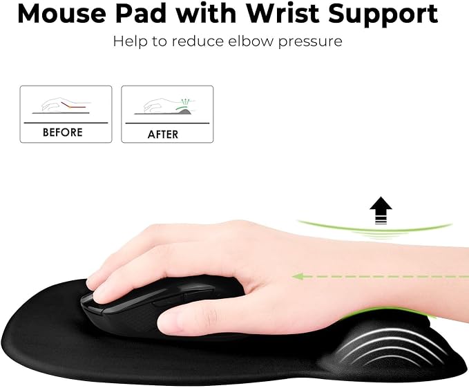 EooCoo Ergonomic Mouse Pad with Wrist Rest, Memory Foam Support Mousepad | Non-Slip Base for Computer, Cafe, Home & Office, 9.64 x 8.26 in Office Desk Accessories, Carpal Tunnel Relief