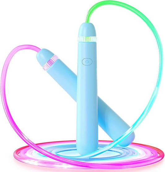 LED Jump Rope for Kids, Glow in The Dark Fun Fitness Gift | Rechargeable, 180-day battery, 9.2ft for ages 6+, colorful LED modes, birthday gift, outdoor fun