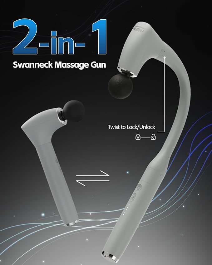 2-in-1 Detachable Massage Gun Deep Tissue with Extension Handle, Grey | Handheld Percussion Massager For Back Neck Arm Shoulder Waist, At Home Office Car Travel,Gifts For Women Men,FSA-HSA Eligible