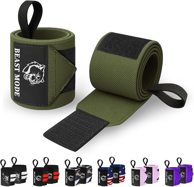 TECEUM Elastic Cotton Weightlifting Wrist Wraps with Thumb Loops, 1 Pair