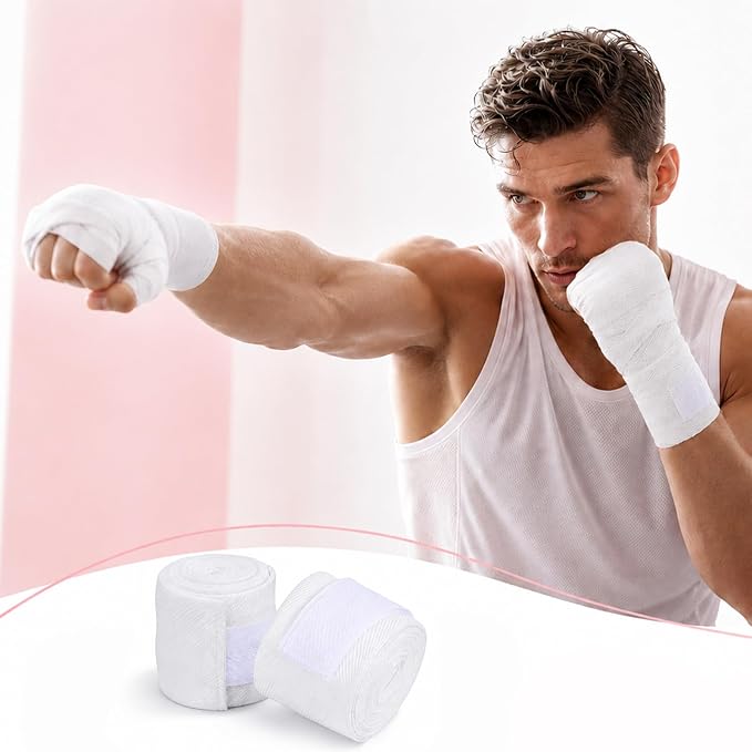 2 Pcs White Hand Wraps Boxing Hand Wraps, Elastic Wrist Support Straps 236" | Extra-Long Gauze Wraps with Thumb Loop And Hook Closure for Boxing Muay Thai Kickboxing Sparring Training