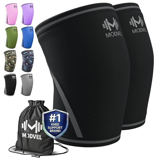 Modvel 7mm Neoprene Knee Sleeves for Men & Women Weightlifting & Powerlifting – Compression Knee Sleeve Support for Squats, Gym, Training – USPA, IPL Approved – Medium Black (Pair)