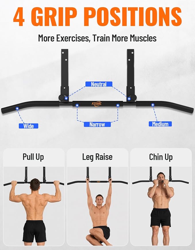 Fitarc Joist Mount Pull Up Bar, Wall Mount Pull Up Bar for Doorway | Home Gym Workout Equipment, Heavy Duty Steel Construction