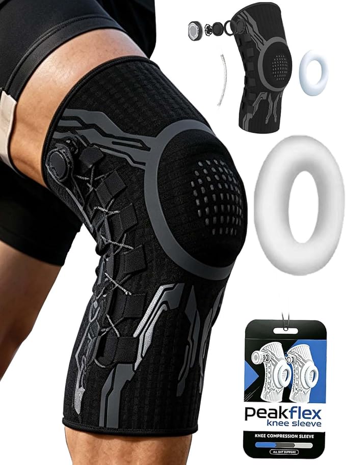 Knee Sleeve, Adjustable Knee Brace With Precision Dial, Patella Gel Pad & Side Stabilizers For Running, Workout