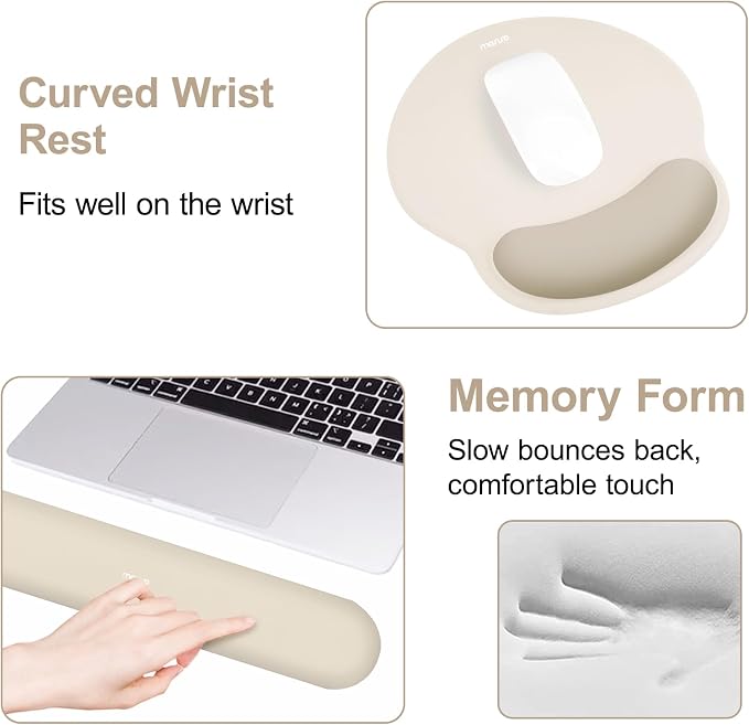 MOSISO Wrist Rest Support for Mouse Pad&Keyboard Set, Khaki | Circle Curved Ergonomic Mousepad Non-Slip Base Home/Office Pain Relief&Easy Typing Pad with Soft Cloth&Silicone Lining