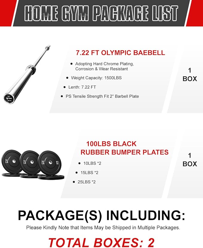 PB01 7FT Olympic Barbell, Weight Bar with Knurled Grip for Squats, Deadlifts, Weightlifting, Strength Training, Bench Press, Fits 2-inch Standard Weight Plates, 1500LB Capacity