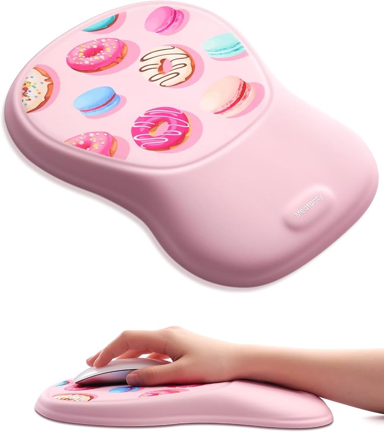 Meatanty Pink Ergonomic Mouse Pad with Wrist Rest Support, Comfortable Mousepads with Memory Foam,Non-Slip Base Wirst Rest Mouse Pad for Desk, Office Work, Home, Gift for Friends, Famliy, Dessert Pink
