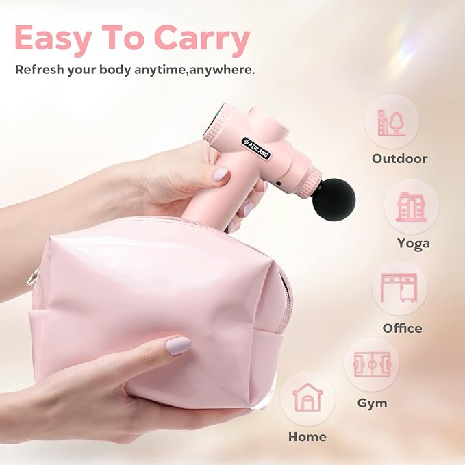 AERLANG Birthday Gifts for Women Mini Portable Massage Gun Deep Tissue Pink | Muscle Massager Handheld Percussion travel Massage Gun with 6 Heads for Back pain relief Comes with a carrying case