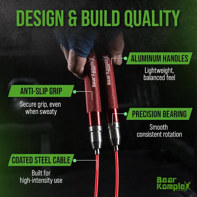 Bear KompleX Speed Jump Rope - Adjustable Tangle-Free Skipping Rope, Lightweight Handles, Smooth 360° Swivel Bearings, 2 Steel Cables, Free Carrying Case
