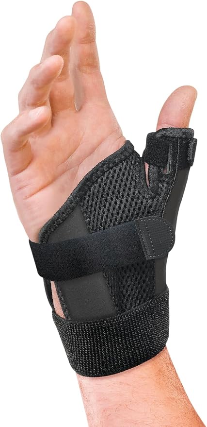 MUELLER Sports Medicine Adjust-to-Fit Thumb Brace, Spica Splint, Thumb Pain Relief Stabilizer for Men and Women, Ideal for De Quervain's Tenosynovitis, Arthritis, Sprains, Fits Right or Left, Black, One Size