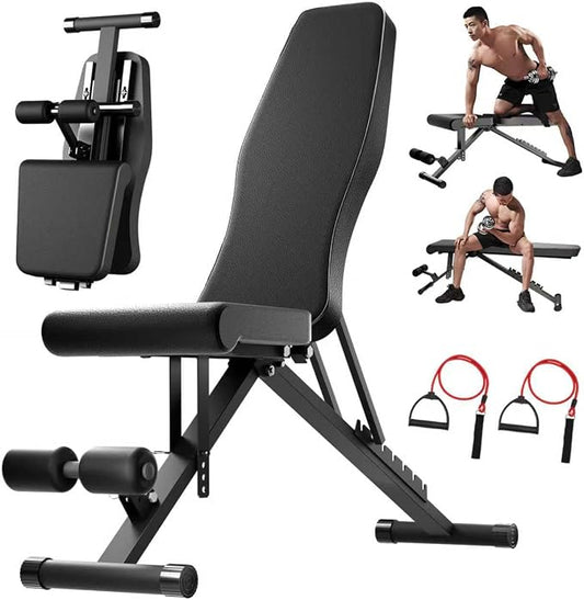 ALSO GO Adjustable Weight Bench, Workout Benches with Leg Extension, Foldable Incline Decline Bench Press, Roman Chair, Full Body Strength Training Equipment for Home Gym