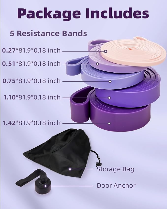 Fitense Resistance Bands Set - Pull Up Bands for Men Women, Exercise Bands Resistance with Door Anchor, Training Poster & Pouch for Body Stretching, Pull Up Assist
