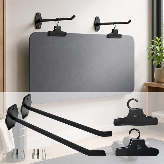 Heavy Duty Yoga Mat Holder Wall Mount & 2 Clip - for All Yoga Pilates | Yoga Mat Holder, Hanging Exercise Mat Storage Rack for All Fitness Mats, Space Saving(<20 lbs)