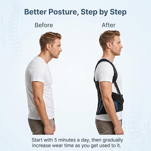 Posture Corrector for Men, Adjustable Full Back Support Brace for Upper/Lower Back, Neck & Shoulder Pain Relief, Back Brace & Straightener for Hunchback, Slouching Posture & Dowager's Hump