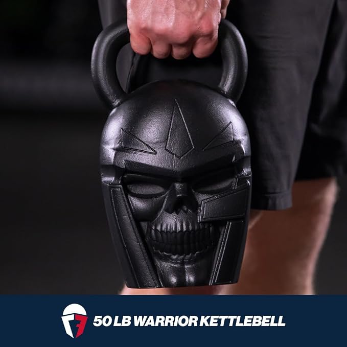 Titan Fitness 50 LB Warrior Kettlebell, Cast-Iron Skull Design, Anti-Slip Powder-Coated Handle, Cross Training Workout Equipment for Muscle Building, Cardio Fitness, Strength Training