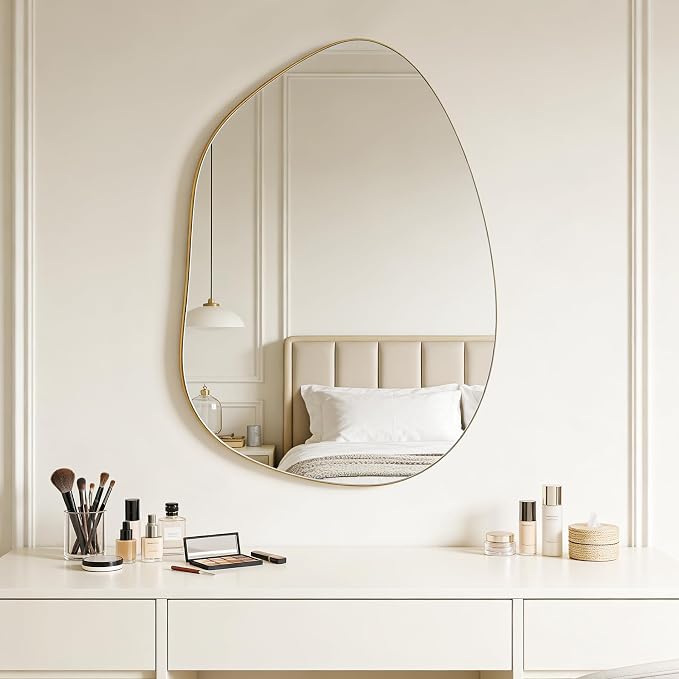 Irregular Wall Mirror Asymmetrical Mirror, Gold Mirror for Bathroom Living Room Entryway Bedroom, Decorative Modern Mirror, Tempered Glass, Shatterproof, Hangs Horizontally or Vertically (32" x 24")