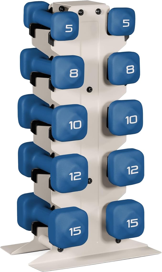 Tone Fitness Neoprene Dumbbell Set with Storage Rack – Non-Slip, Anti-Roll Hand Weights for Home Gym Workouts | 20 lb, 32 lb, 50 lb, 60 lb & 100 lb Options